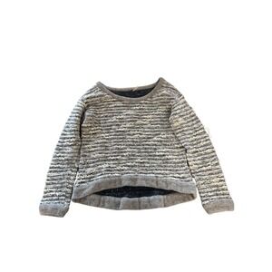 Free People Textured Striped Knit Sweater Light Grey Cream Boho Casual Size M